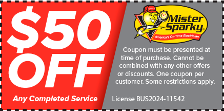 a mister sparky coupon that says $ 50 off