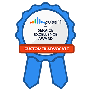 a blue ribbon that says service excellence award customer advocate