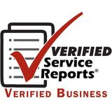 a logo for verified service reports , a verified business .