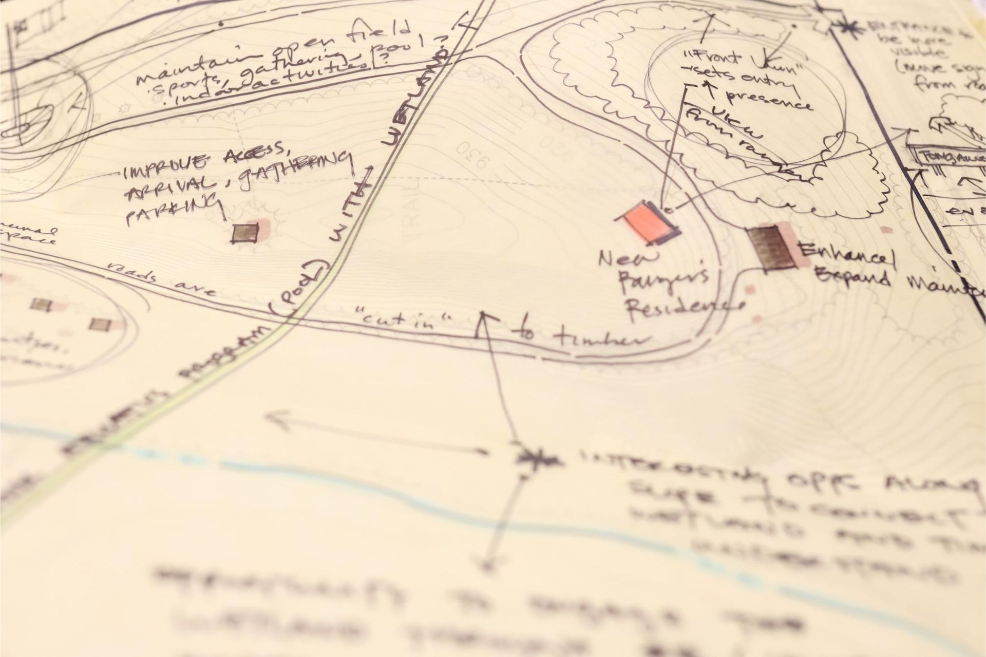A close up of a hand drawn map of a park