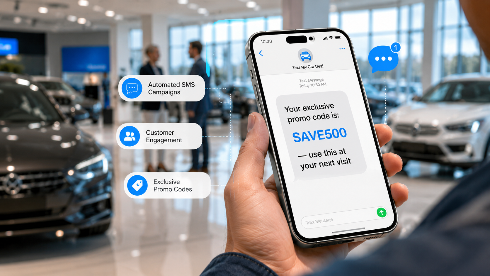 Text My Car Deal automated SMS marketing software delivering promotional offers to dealership customers
