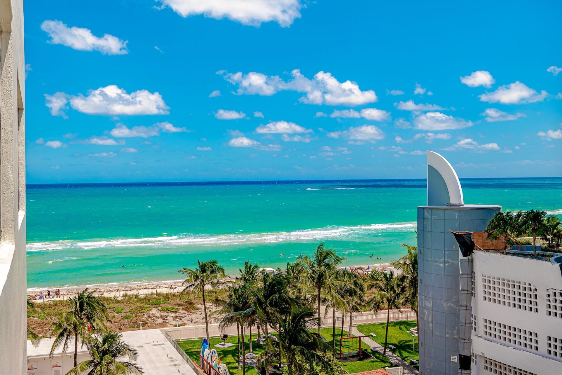 A view of the ocean from a hotel room.