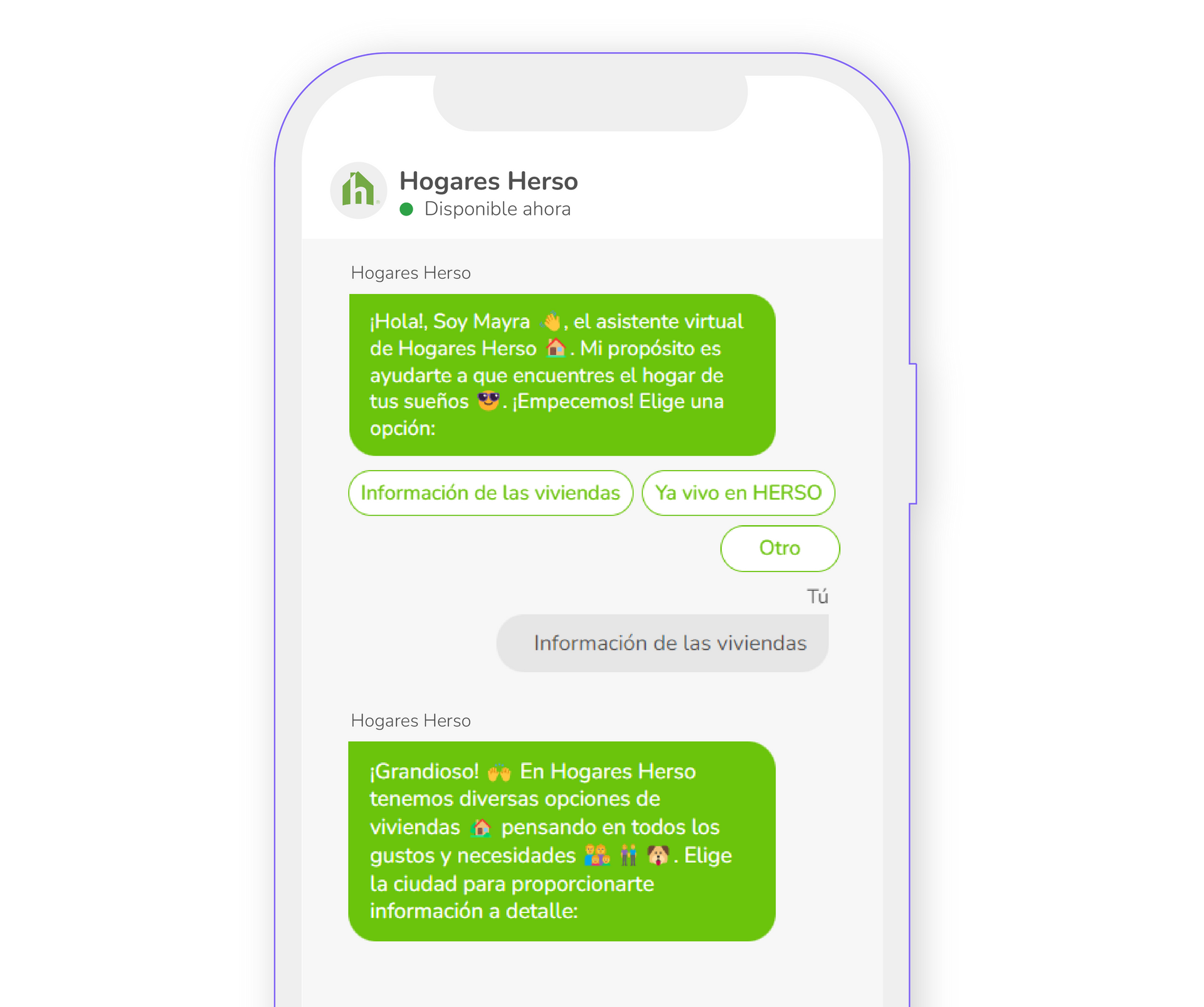 chatbot inmobiliario de Hogares Herso