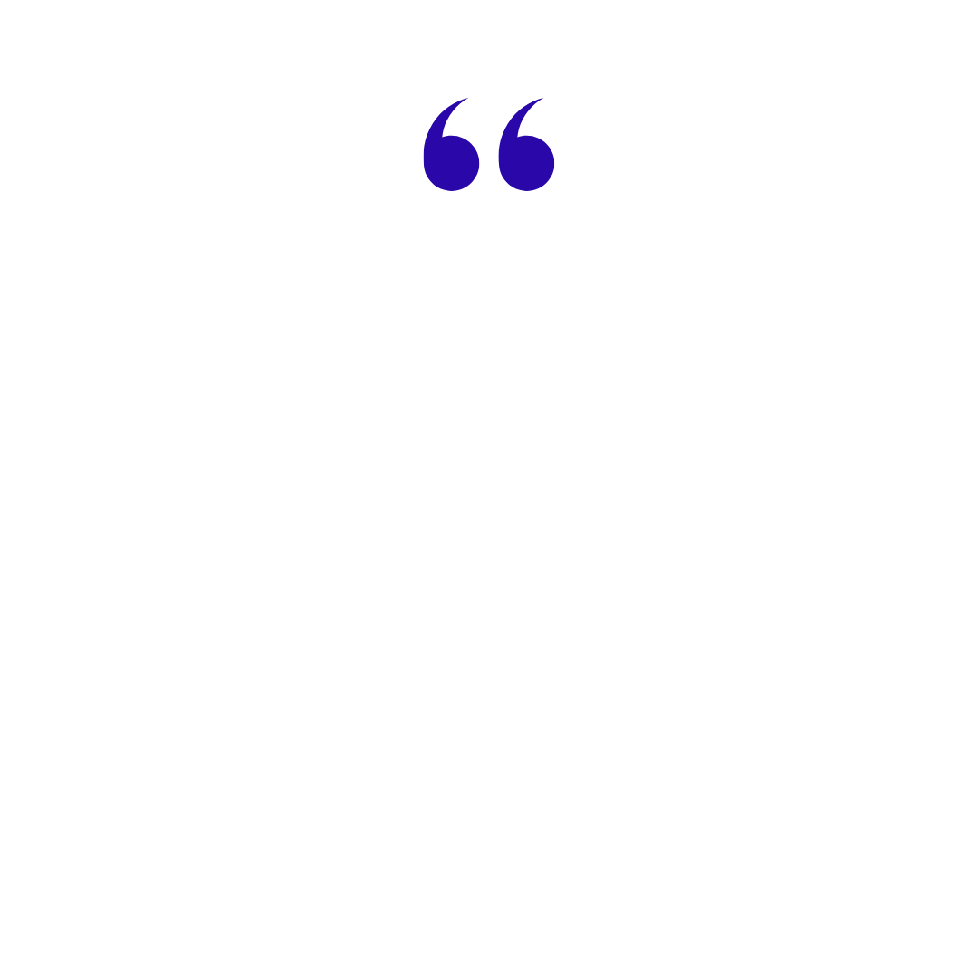 A pair of blue quotation marks on a white background.