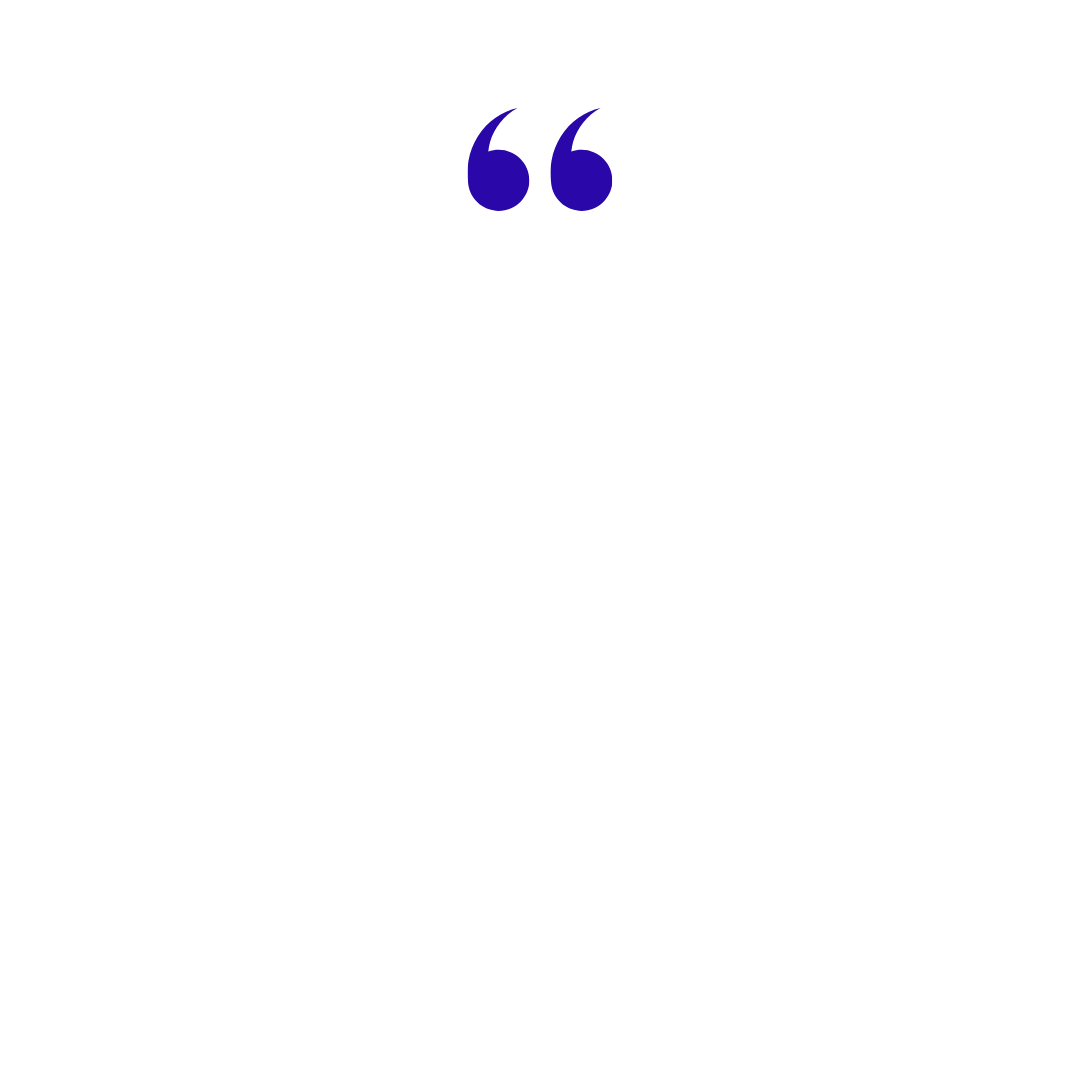 A pair of blue quotation marks on a white background.