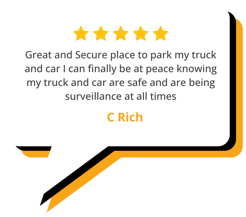 A speech bubble with a review from c rich.