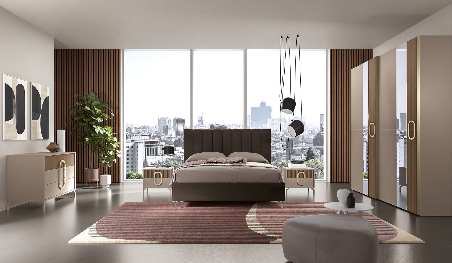 Una camera da letto con un letto grande e una grande finestra