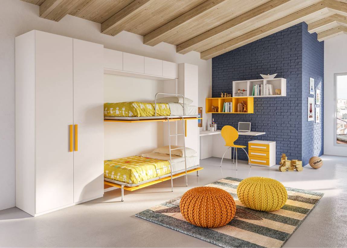 Cameretta bianca e gialla per bambini