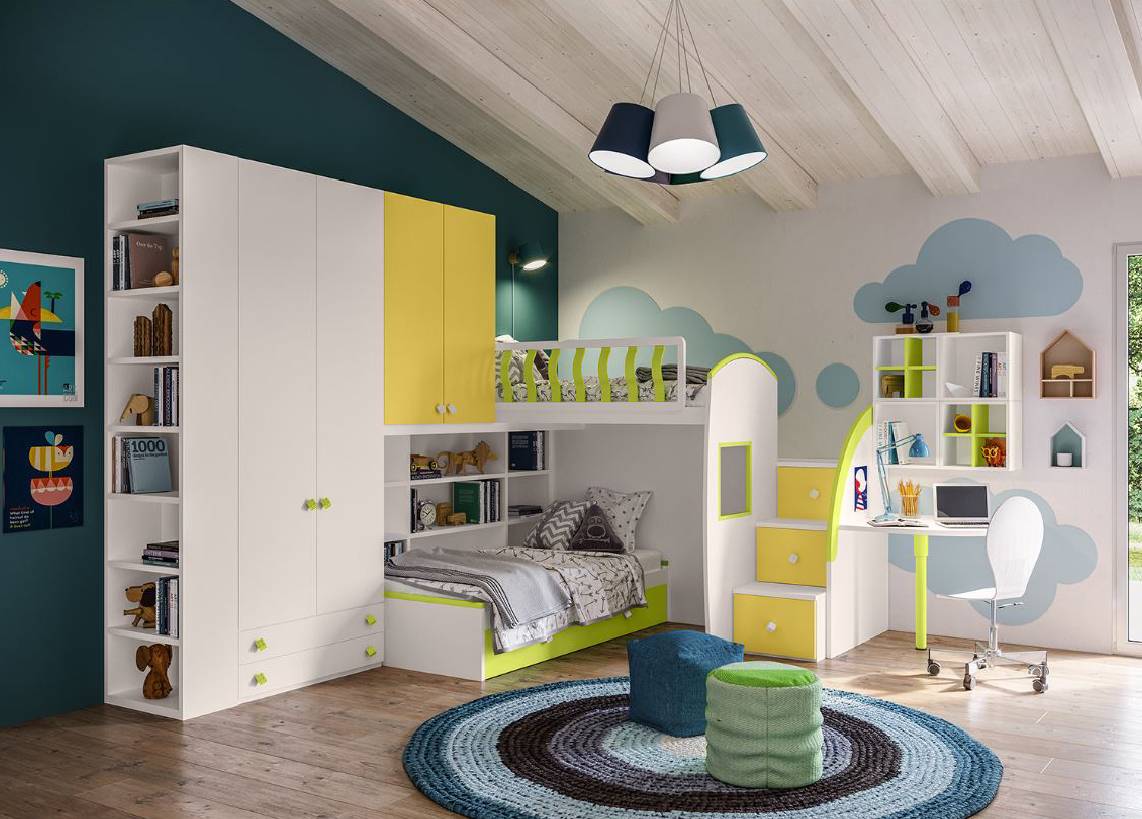 Cameretta per bambini col letto sospeso