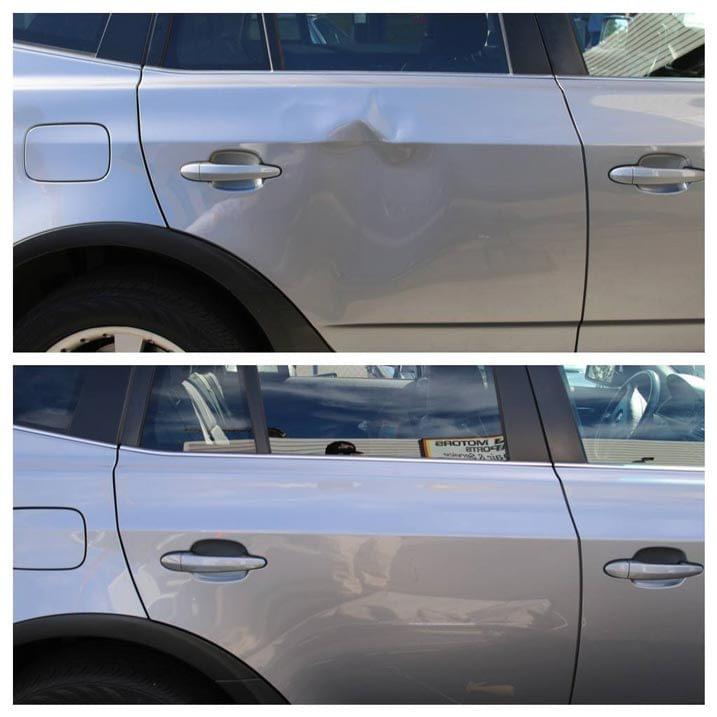 Minor collision dent on right rear door repaired with Pdr