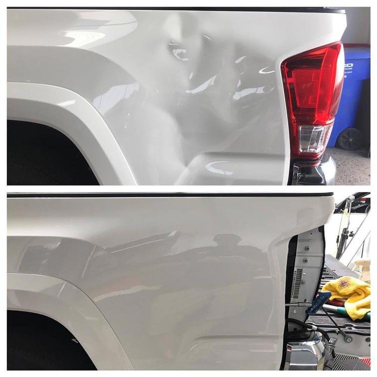 truck collision bed side dent repair pdr[
