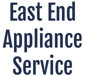 The logo for east end appliance service is blue and white.