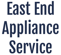 The logo for east end appliance service is blue and white.