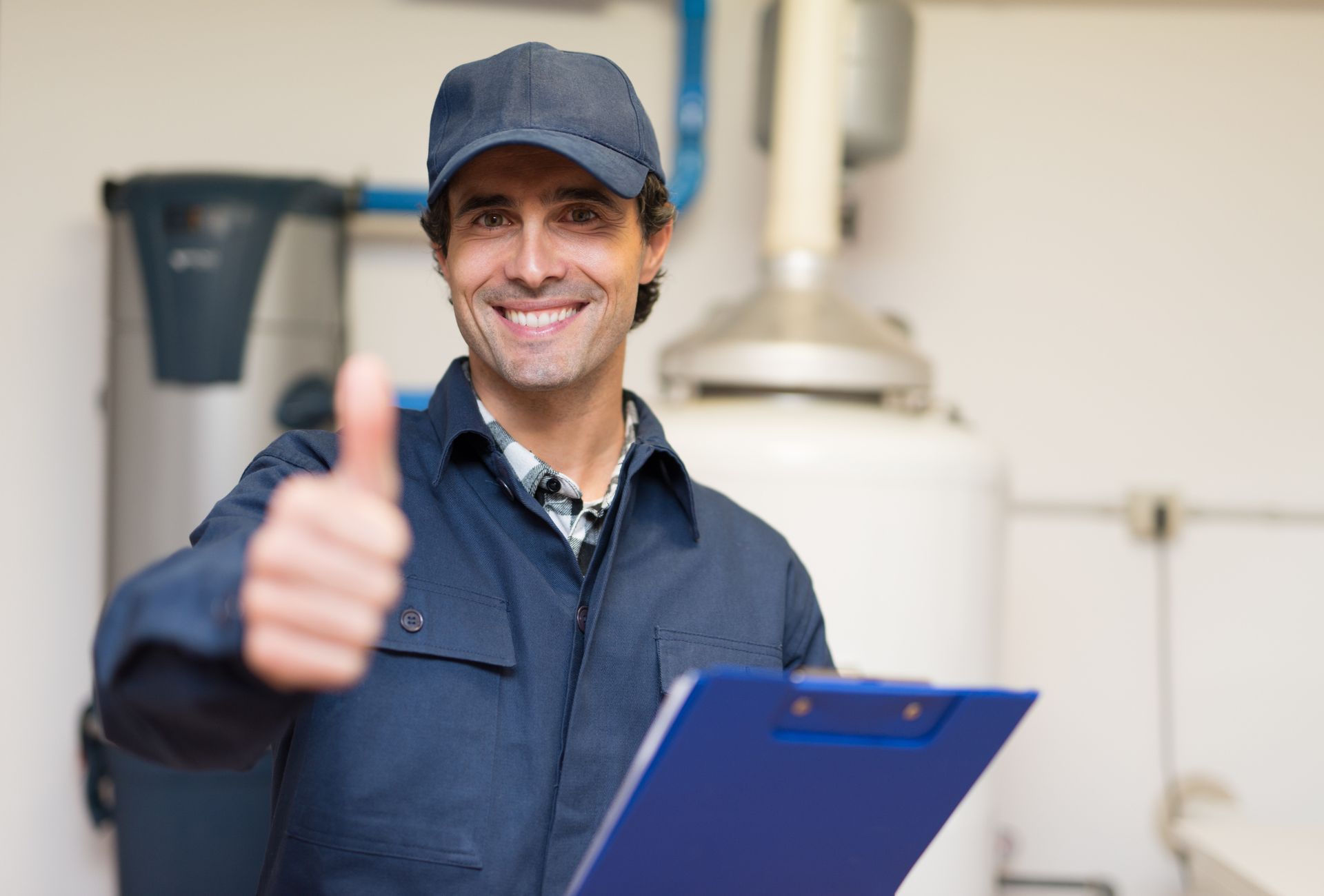 A person holding a clipboard and giving a thumbs-up