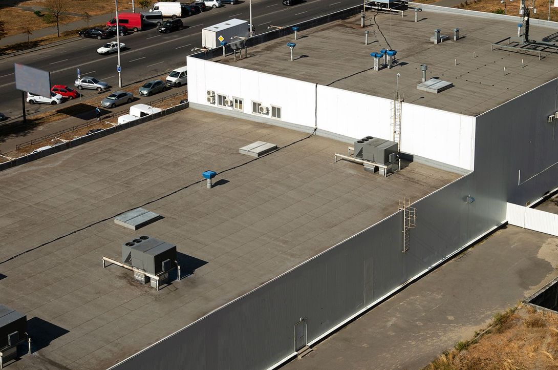 Commercial building roof view