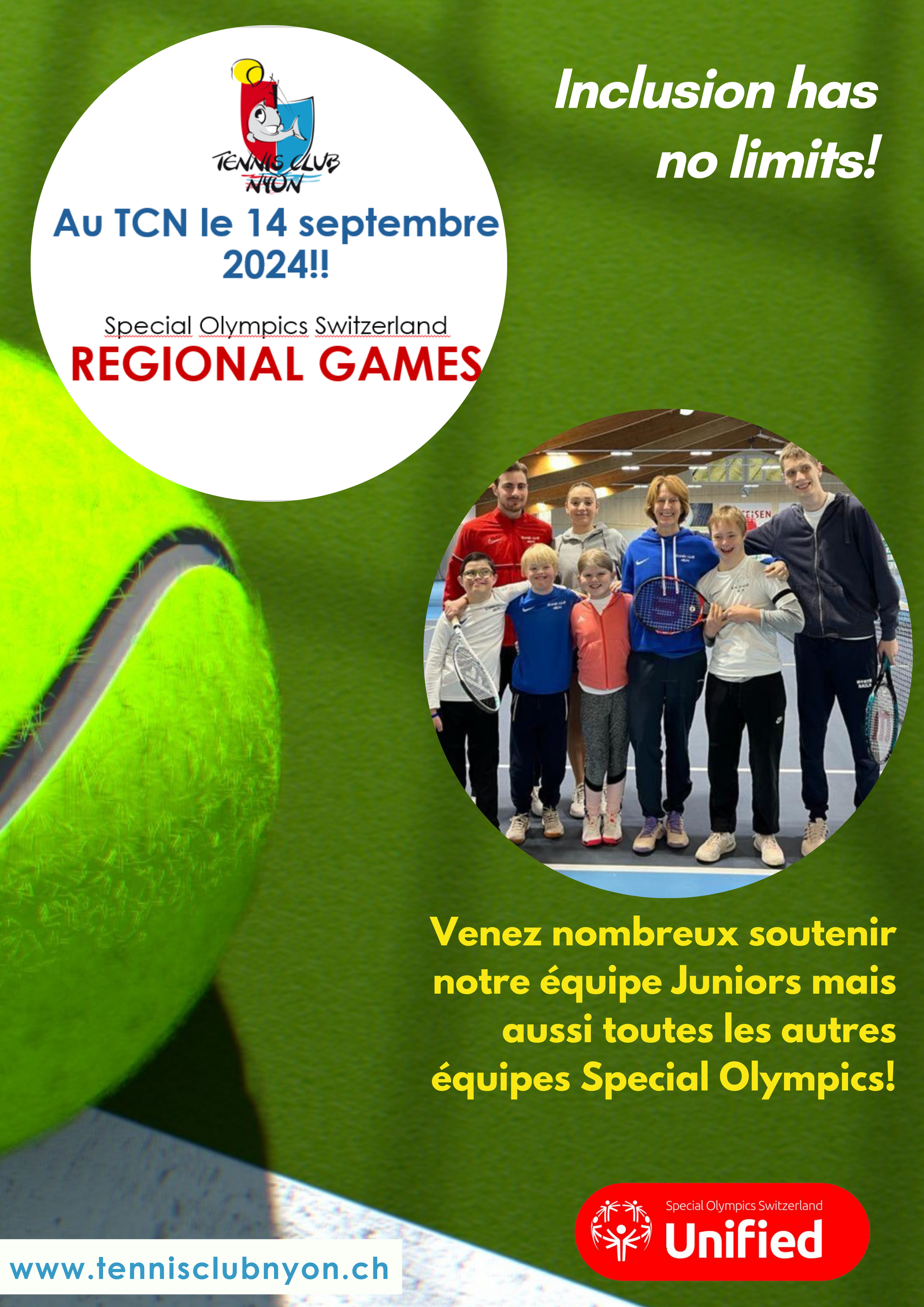 Une affiche pour les jeux régionaux avec une balle de tennis en arrière-plan