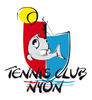 Un logo pour un club de tennis avec un poisson et une balle de tennis