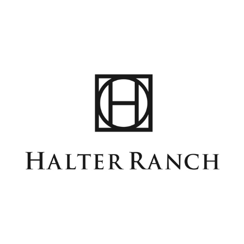 Le logo de Halter Ranch est un logo noir et blanc avec un carré au milieu.