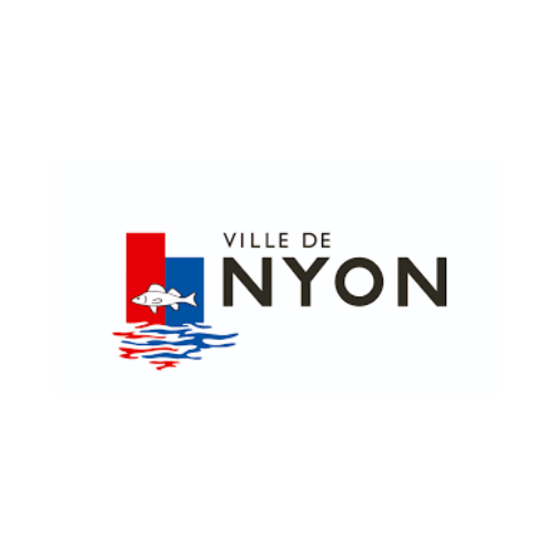 Un logo pour la ville de nyon avec un poisson dans l'eau.