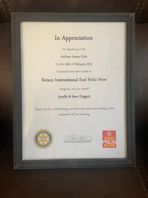 A framed certificate that says in appreciation on it