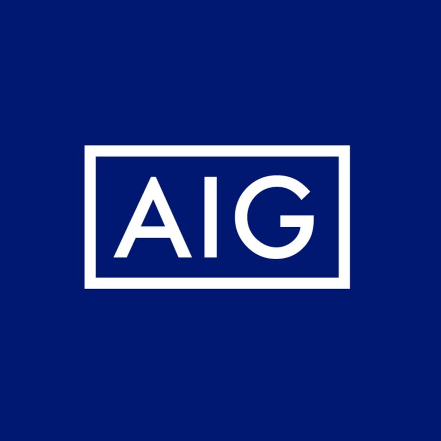 AIG logo: white letters "AIG" inside a white rectangle on a blue background.