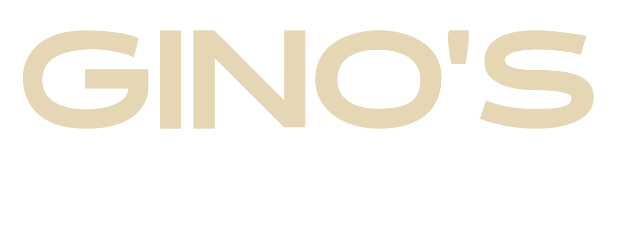 "GINO'S" in beige letters, Collision Center in white letters
