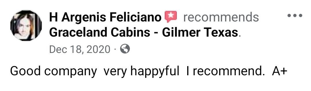 A facebook review of graceland cabins in gilmer texas