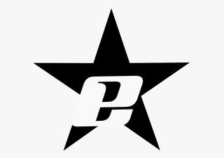 A black and white star with the letter p on it.