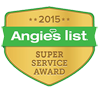 A gold and green shield with the words `` angie 's list super service award '' written on it.