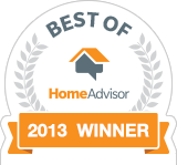 A sticker that says best of home advisor 2013 winner