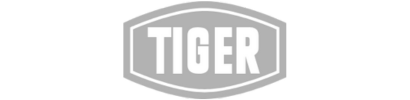 Ein grau-weißes Logo für einen Tiger auf weißem Hintergrund.