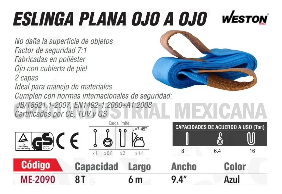 Eslinga Ojo A Ojo Poliéster Azul 8 Ton 