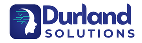 Logo for Durland Solutions, blue with a brain icon and text.