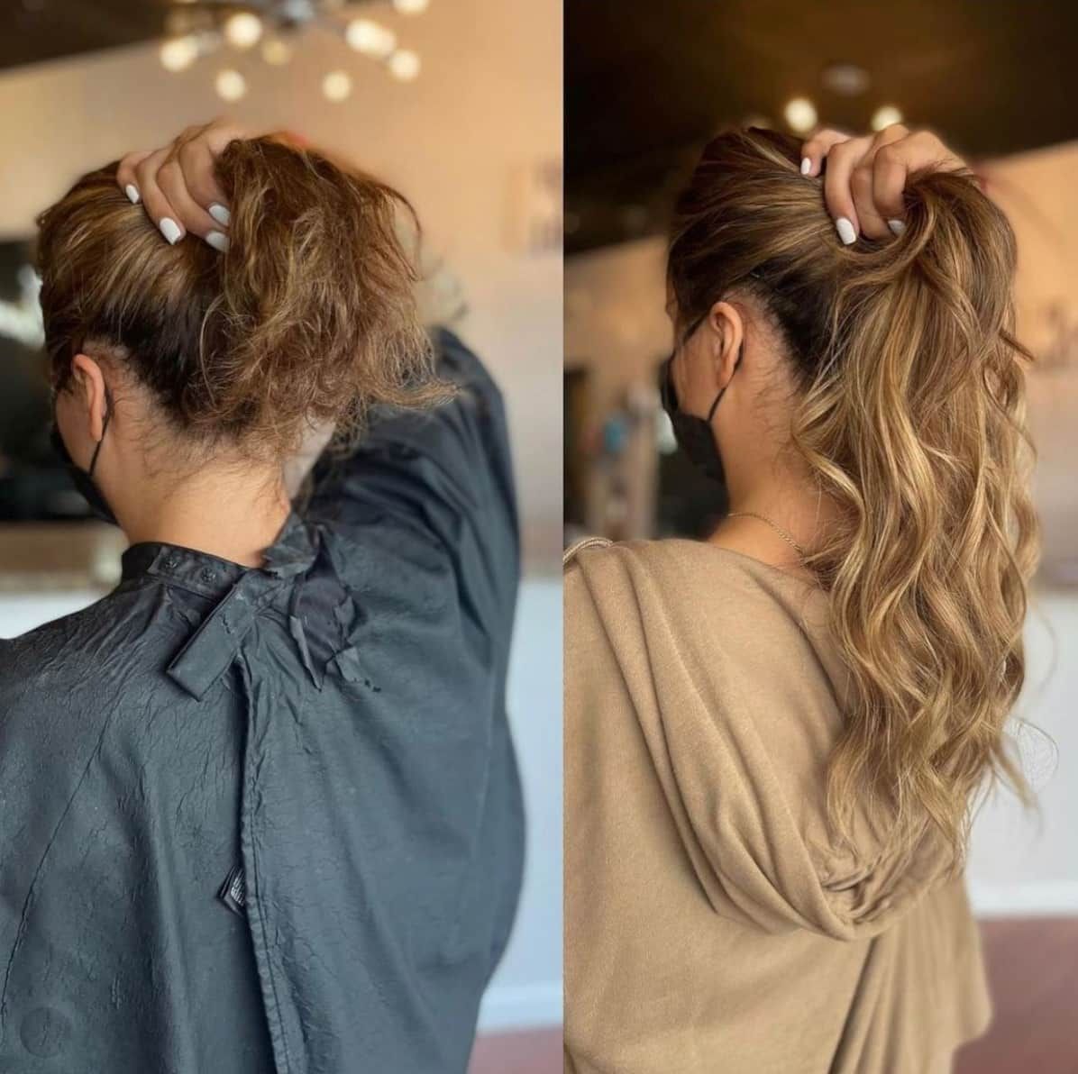 Before and After of a Woman's Hair Styled Into a Ponytail — Lavish Hair in Shepparton, VIC