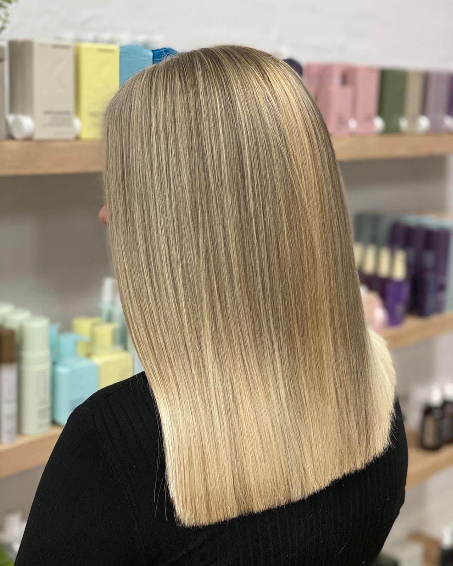 Woman With Long, Straight Blonde Hair, a Darker Root and a Sharp, Blunt Cut — Lavish Hair in Shepparton, VIC