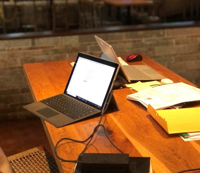 Laptops on wooden table