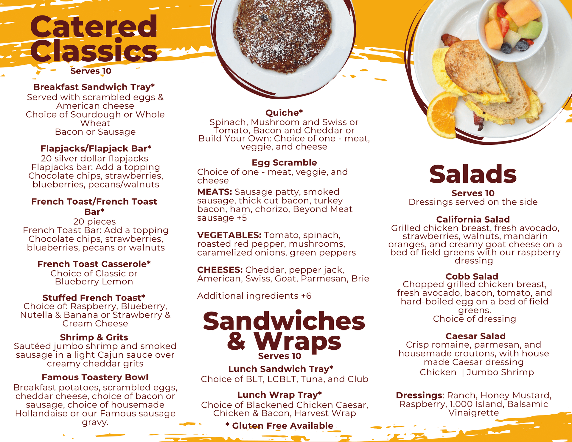 A menu with sandwiches and wraps on it