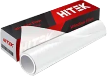 Roll of white window film with its box, labeled 