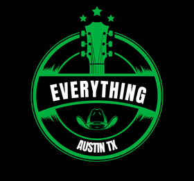 Green and black Everything Austin TX logo with guitar, stars, and cowboy hat.
