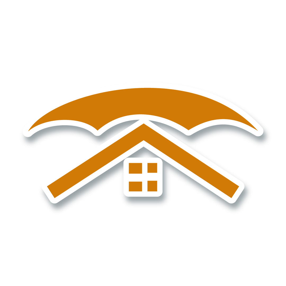 A house with an umbrella on top of it.