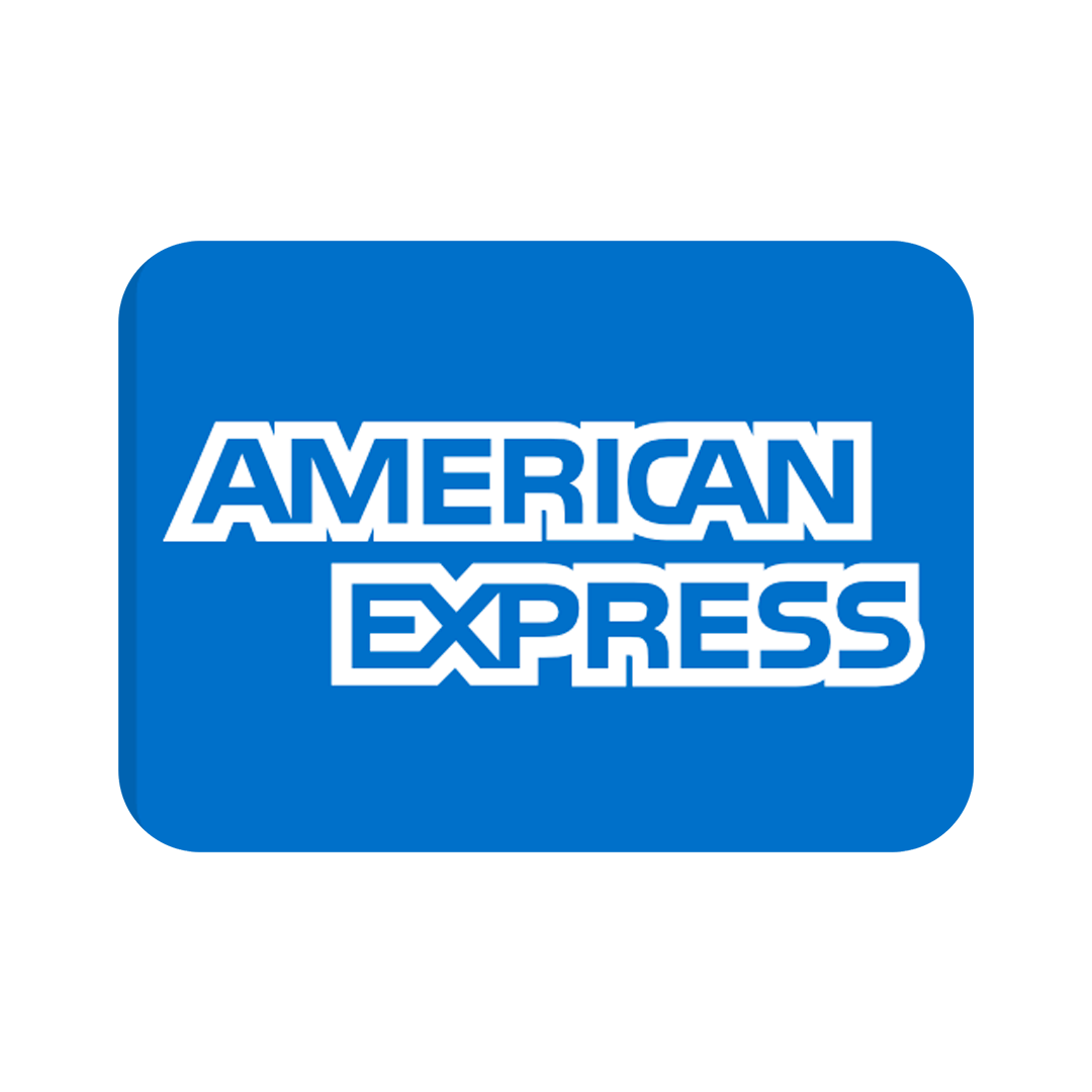 The american express logo is blue and white on a white background.
