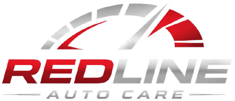 Redline Auto Care logo with red and gray stylized gauge design