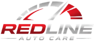 Redline Auto Care logo with red and gray stylized gauge design