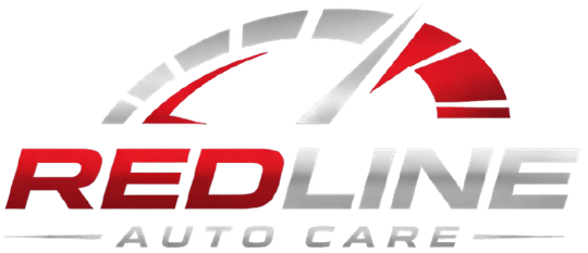 Redline Auto Care logo with red and gray stylized gauge design