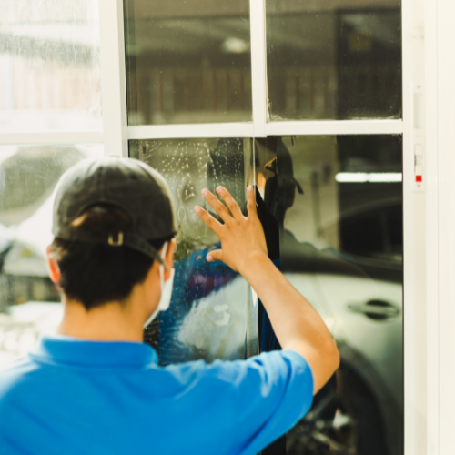 Tint installer applying safety film