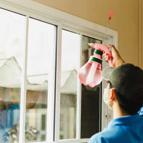 Tint installer applying commercial window tint