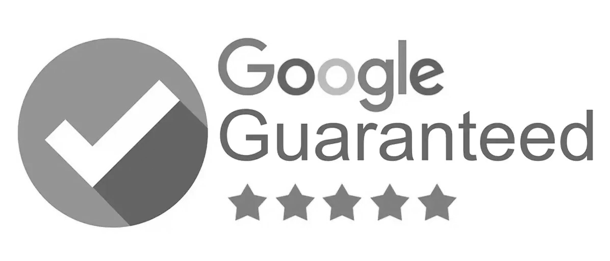 Google Guaranteed badge with a checkmark, text, and five stars.