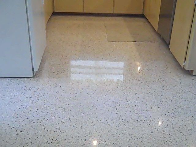 Polished terrazzo floor in a kitchen area
