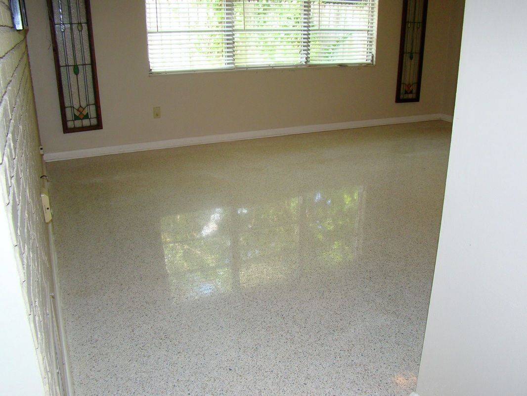 Room with polished speckled floor