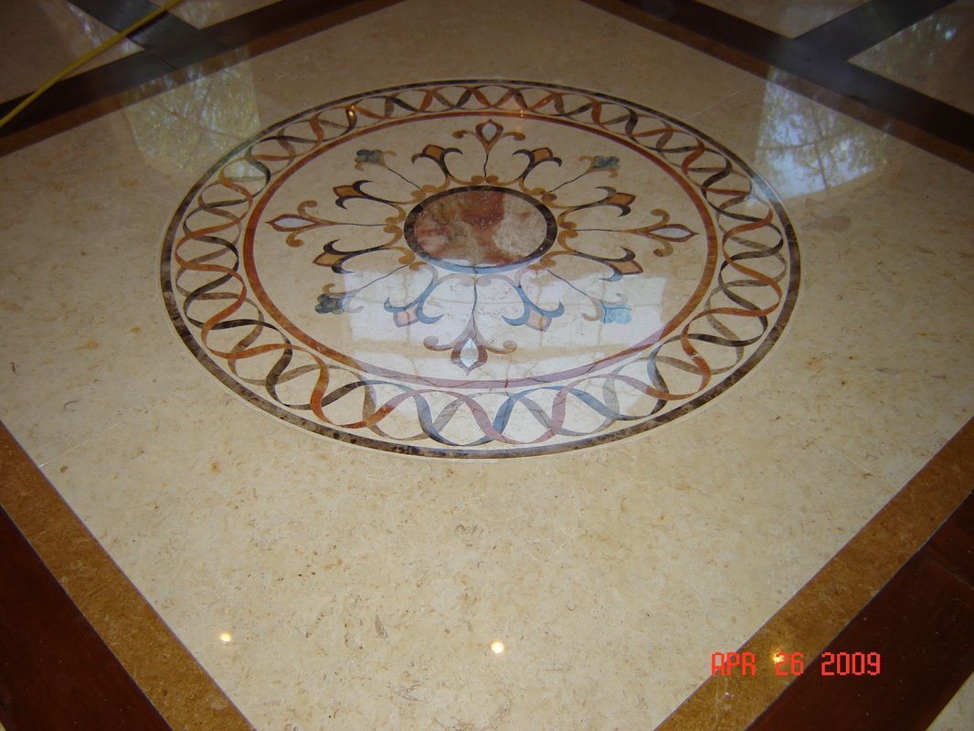 Marble floor with circular inlaid design
